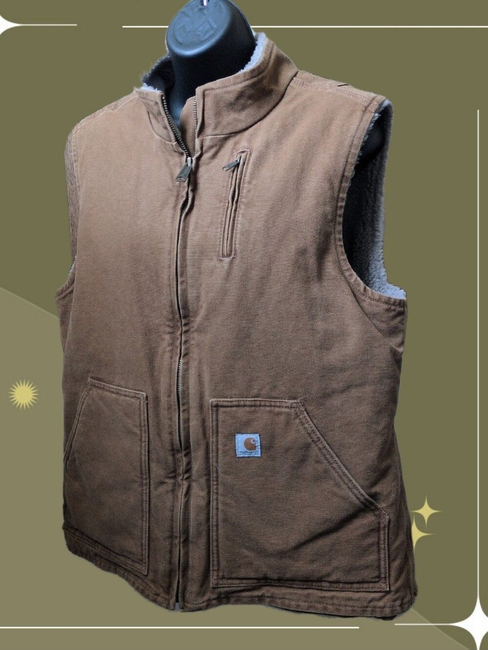✨ Carhartt Sherpa Mushroom Tan Duck Canvas Vest Size L